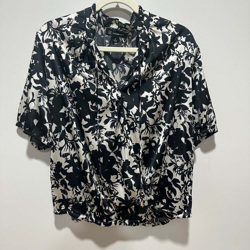 INC Black & White silky blouse, Sz XL
